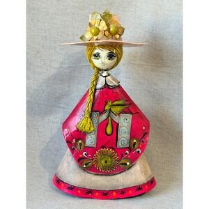 Vintage Tlaquepaque Mexico Pink Paper Mache Folk Art Senorita Doll 15" Signed